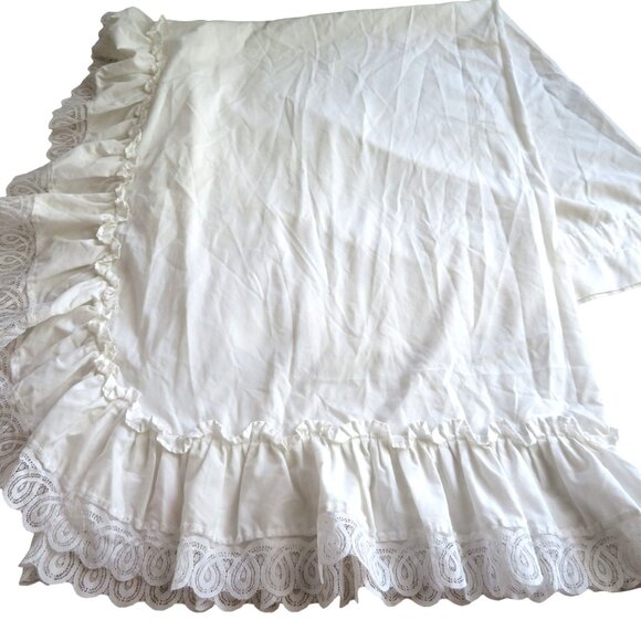 Pair of 2 White Lace Ruffle Curtain Drape Panels 44" x 62" Cottage Shabby Chic - Picture 1 of 16